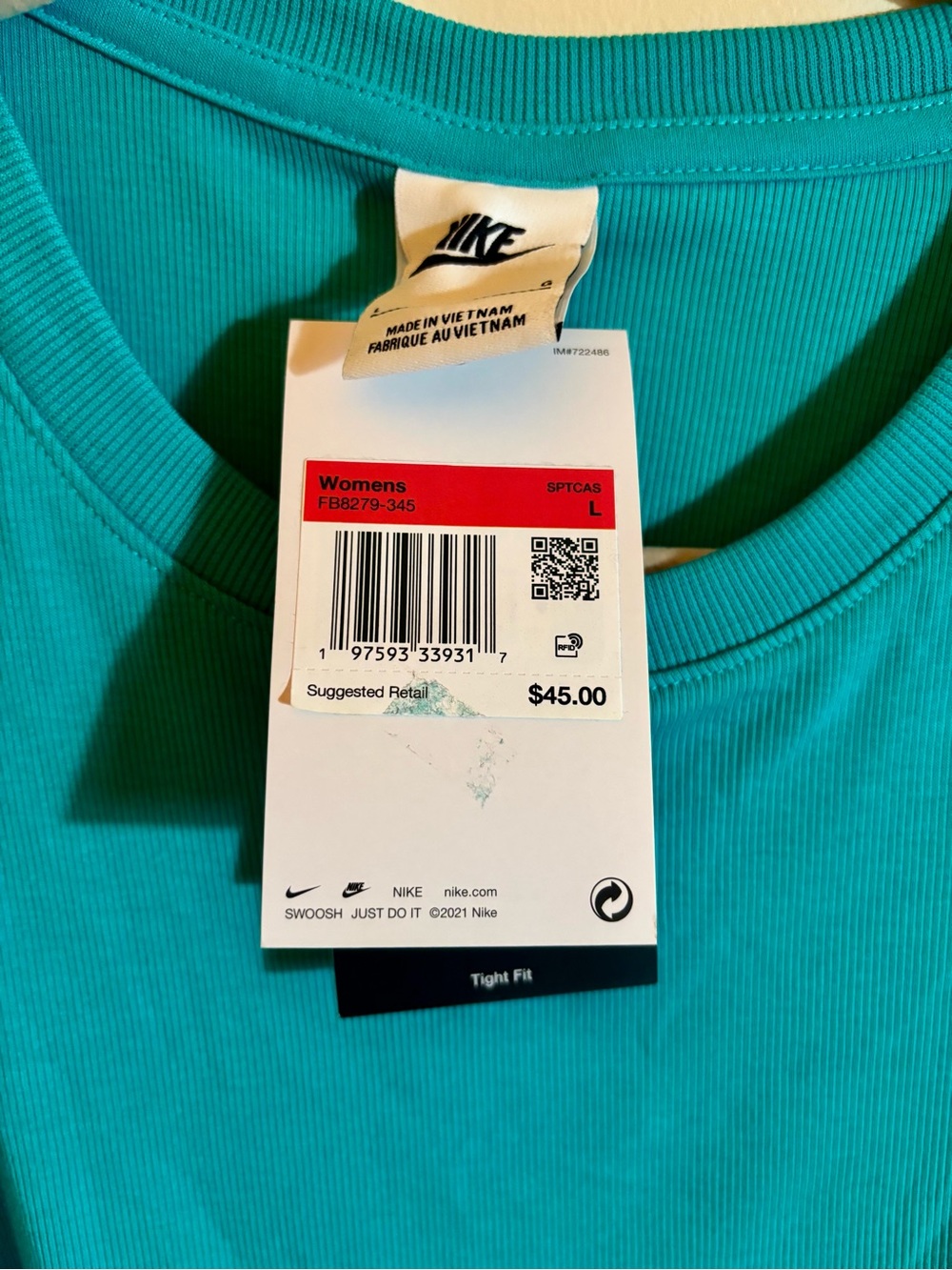 Nike Women's Teal Cropped Ribbed Active Chill Knit Tank Top NWT Large - Picture 3 of 7